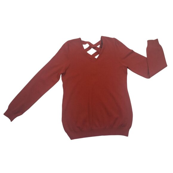 Love Ellie Womens Size Medium Criss Cross Back V-Neck Sweater Fall Rust Knit Top - Picture 8 of 11
